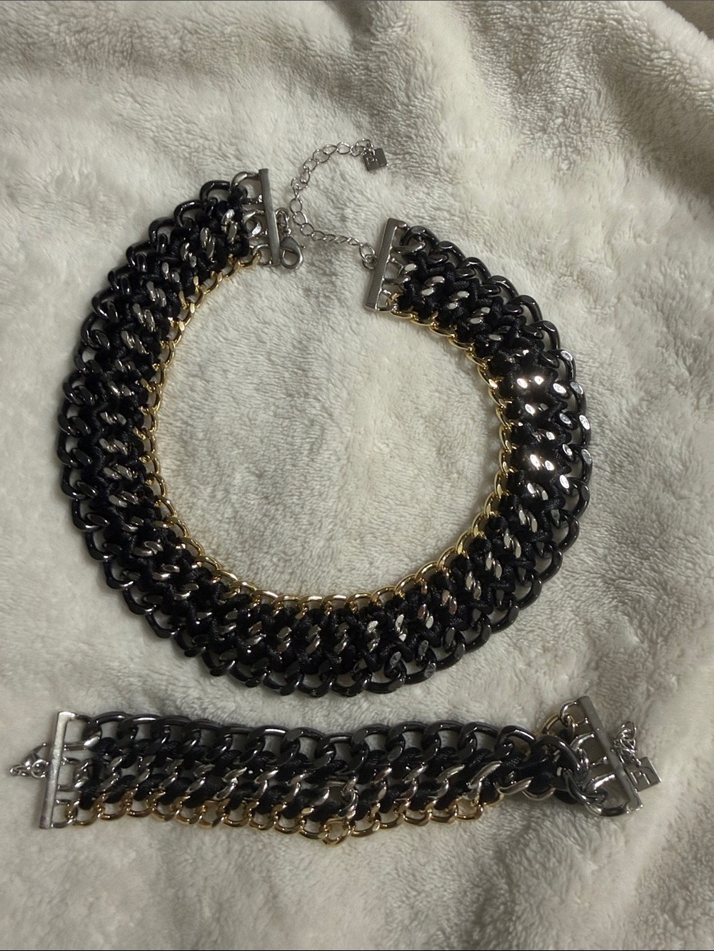 Park Lane Black and Gold Layered Chain Necklace and Bracelet Set